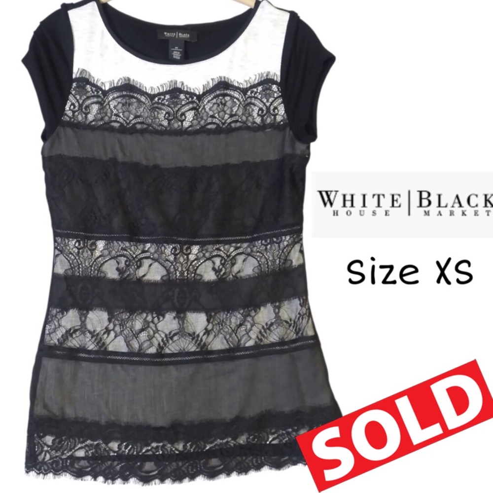 White House Black Market Black and White Lace Blouse